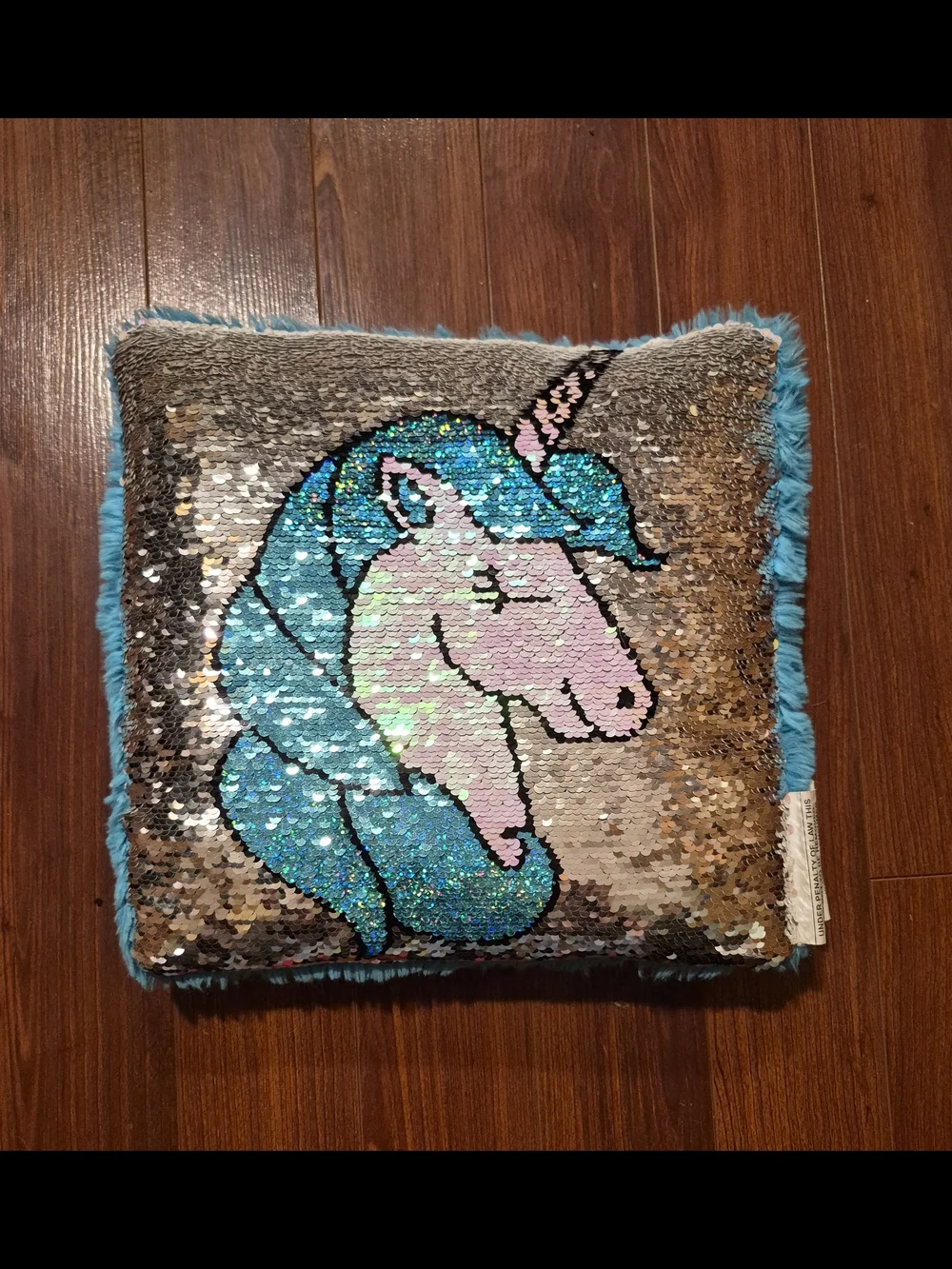Sequin Unicorn Throw Pillow - Blue, Pink, Silver